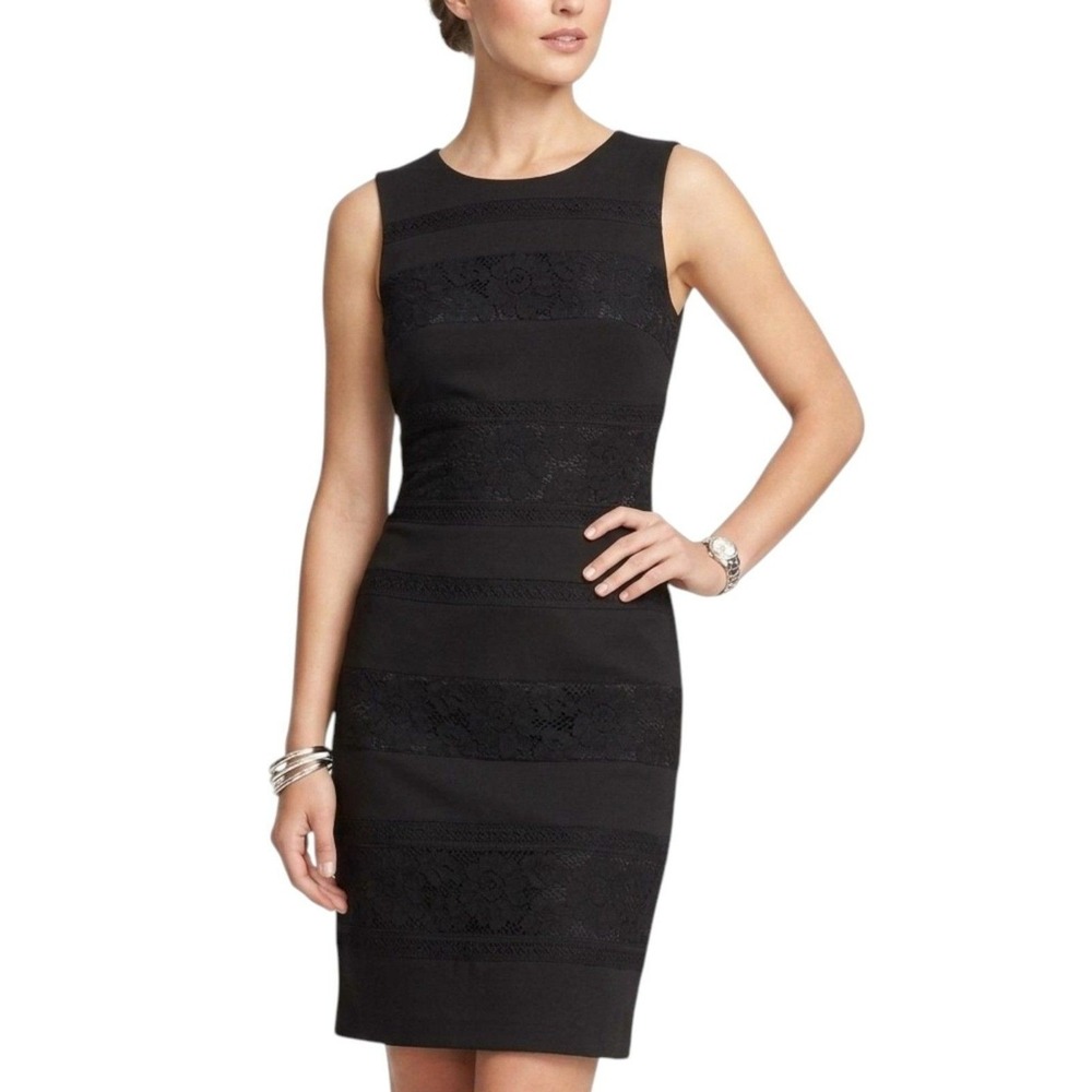 Tommy Hilfiger Womens Size 4 Sheath Dress Black Lace Striped Sleeveless Cocktail
